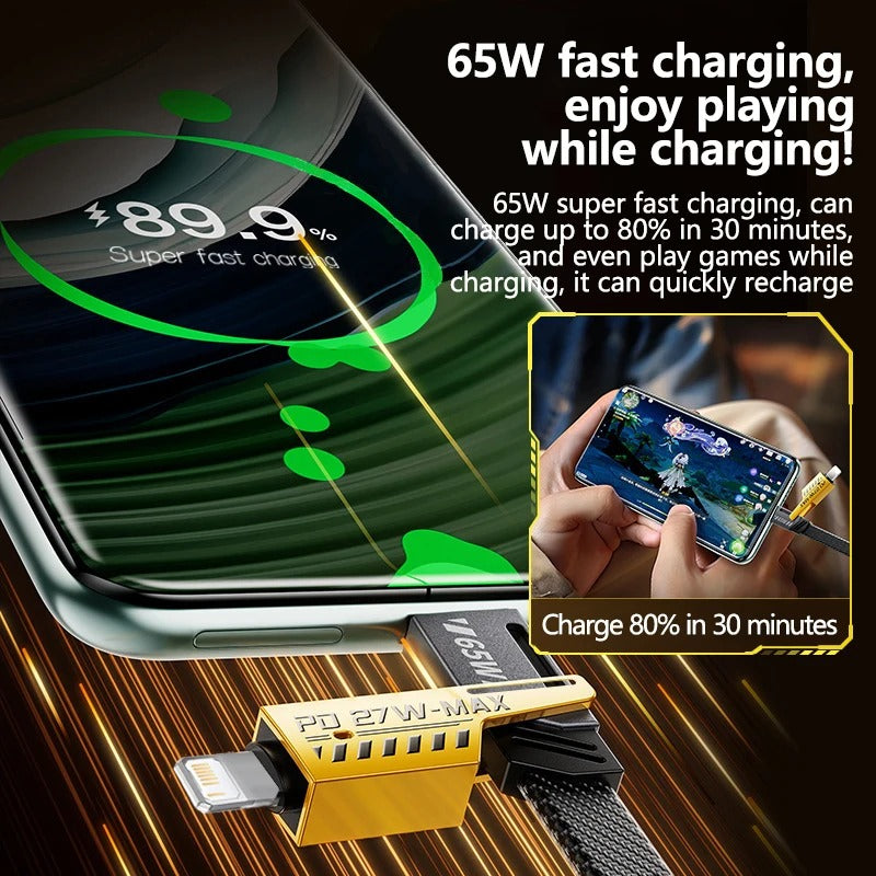 4 In 1 Data Cable Pack Of 2 – USB-C & Lightning Connectors, Braided Durable Design, Fast Charging