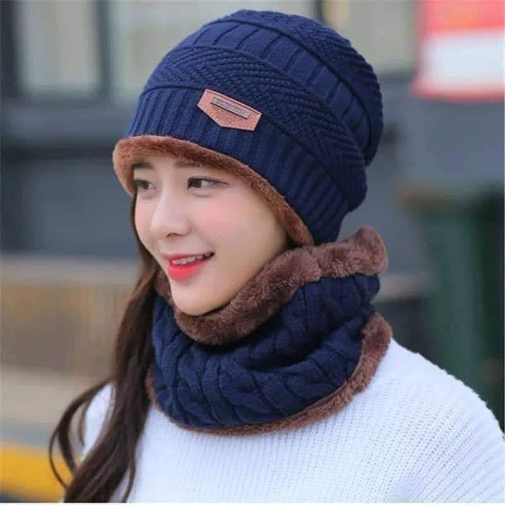 3-in-1 Winter Wool Cap with Neck Warmer & Fleece Mask | Thermal Beanie Scarf Set for Men & Women