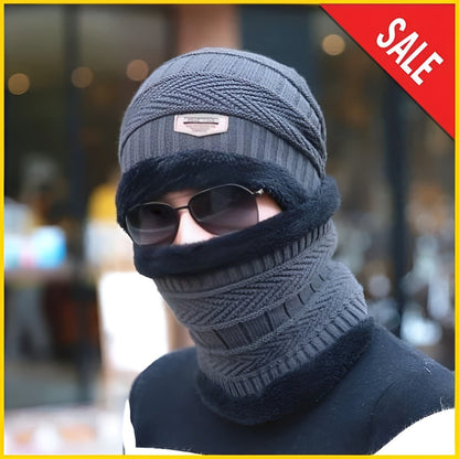 3-in-1 Winter Wool Cap with Neck Warmer & Fleece Mask | Thermal Beanie Scarf Set for Men & Women