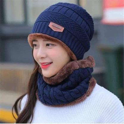 3-in-1 Winter Wool Cap with Neck Warmer & Fleece Mask | Thermal Beanie Scarf Set for Men & Women