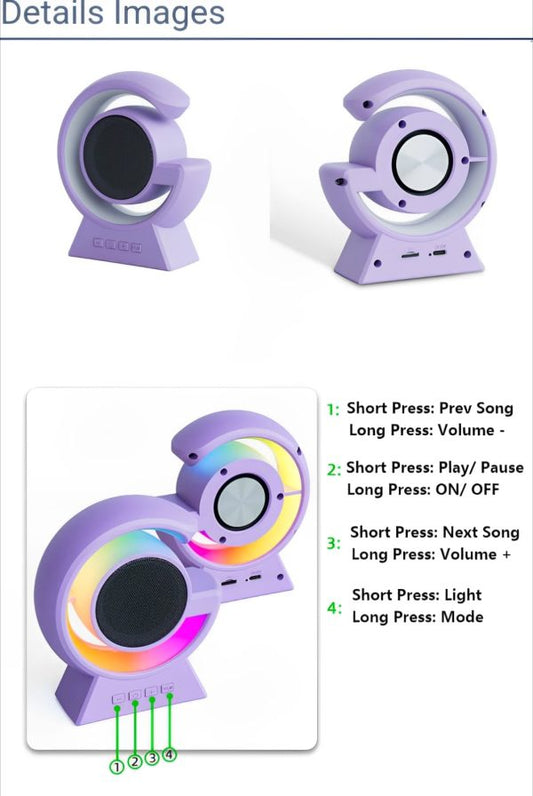 Bx-39 Mini G Wireless Speaker With Rgb Light & Wireless Charging – Portable Bluetooth 5.3 Speaker & Bedside Lamp